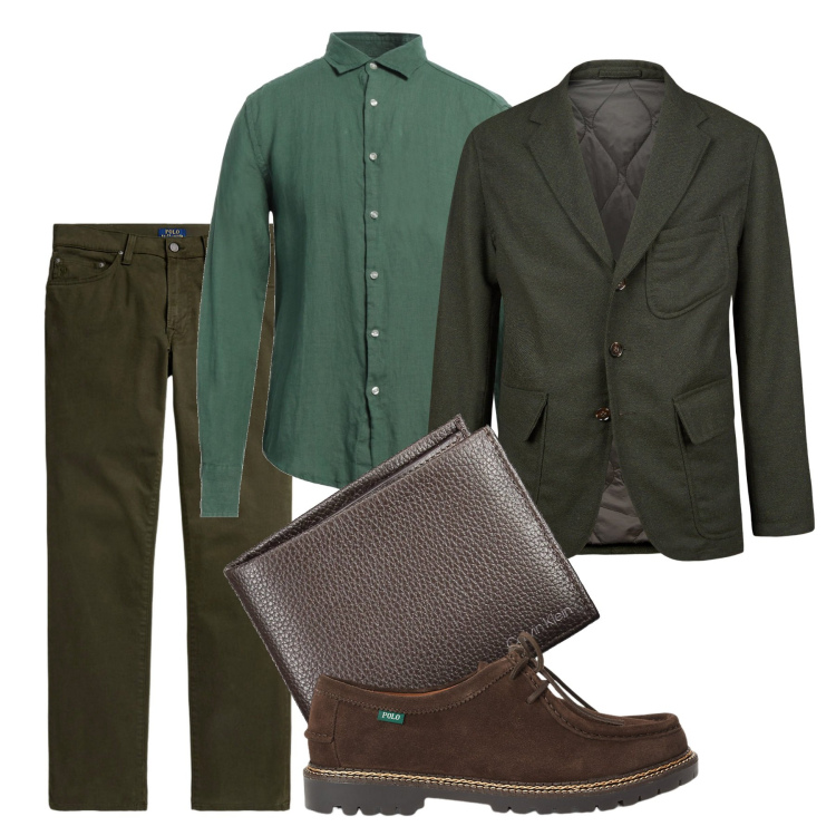 Outfit uomo - Fuori a cena. Stile Casual per Serata speciale. Abbinamento con camicie, pantaloni, scarpe stringate, giacche, portafogli.