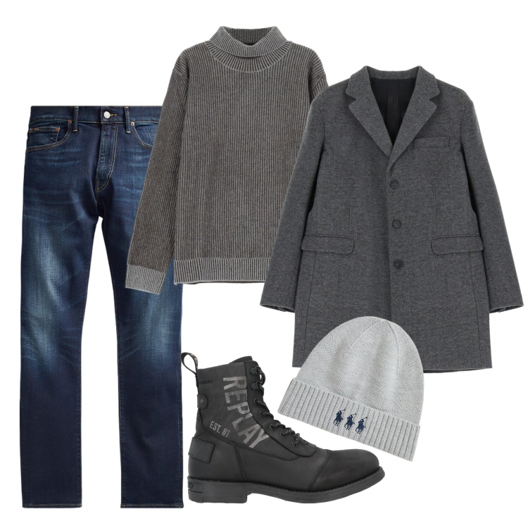 Outfit uomo - A collo alto. Stile Business/Elegante per Tutti i giorni. Abbinamento con stivali e stivaletti, cappotti, maglieria, jeans, berretti.
