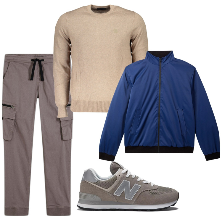 Outfit uomo - Il bomber blu. Stile Urban per Tutti i giorni. Abbinamento con pantaloni cargo, giacche, sneakers, maglieria.