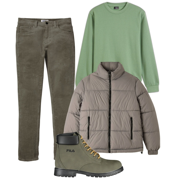 Outfit uomo - Tempo libero. Stile Casual per Tutti i giorni. Abbinamento con pantaloni, felpe, piumini, stivali.