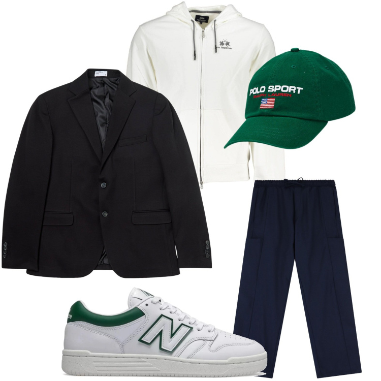 Outfit uomo - Sporty chic. Stile Trendy per Ufficio. Abbinamento con giacche, sneakers, pantaloni, berretti, felpe con cappuccio.