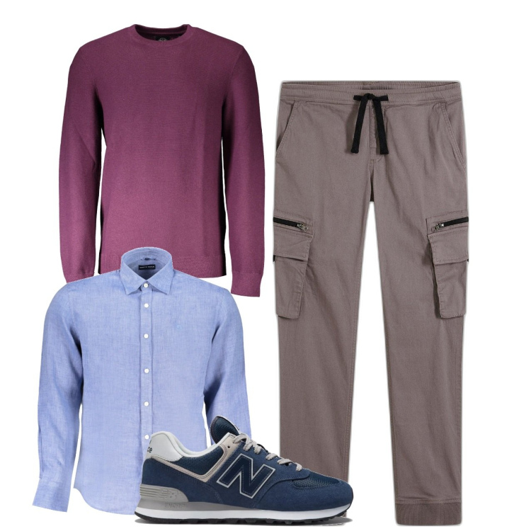 Outfit uomo - Ciclamino. Stile Urban per Tutti i giorni. Abbinamento con pantaloni cargo, sneakers, maglieria, camicie.