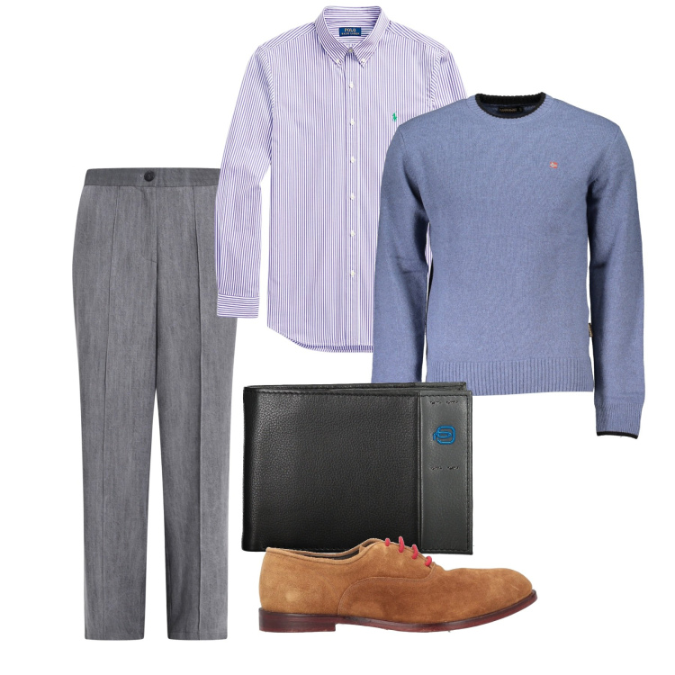 Outfit uomo - Lilla. Stile Trendy per Tutti i giorni. Abbinamento con scarpe stringate, camicie, pantaloni, maglieria, portafogli.