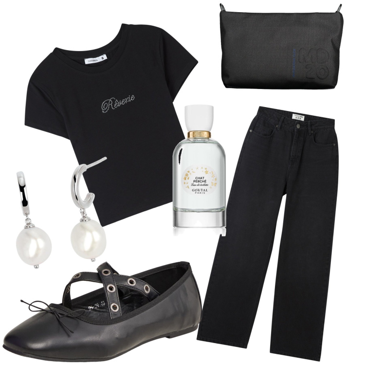 Outfit donna - La vita che sogno. Stile Bon Ton per Tutti i giorni. Abbinamento con profumi, ballerine, jeans, t-shirt, orecchini, pochette.
