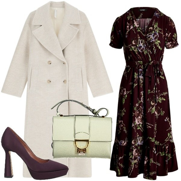 Outfit donna - Serata fuori citta\'. Stile Basic per Serata fuori. Abbinamento con décolleté, cappotti, vestiti, borse a tracolla.