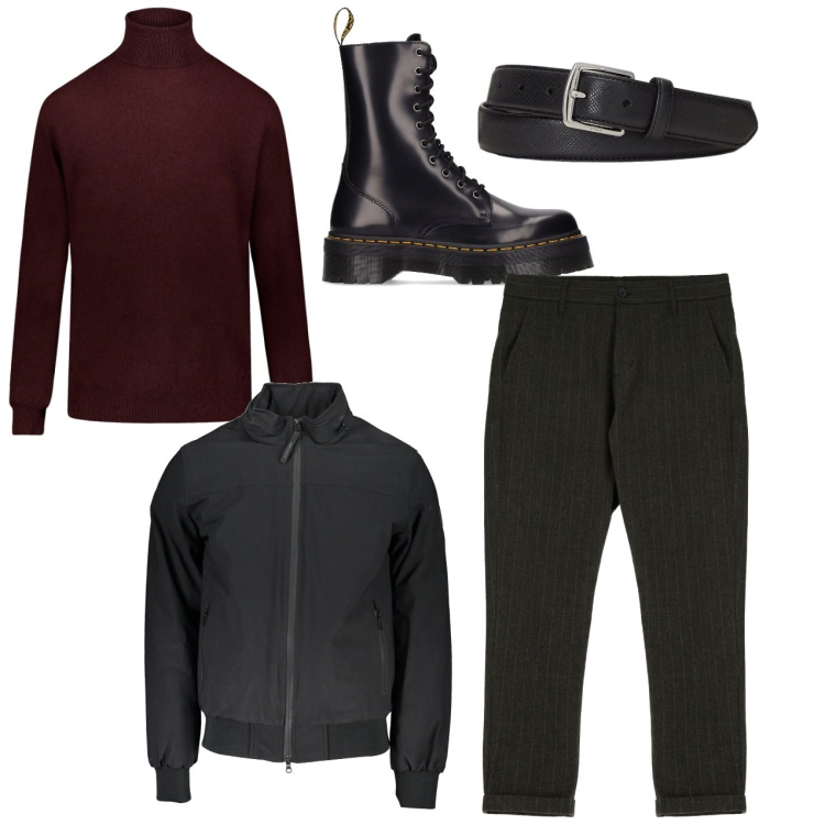 Outfit uomo - Black. Stile Urban per Serata speciale. Abbinamento con pantaloni, cinture, maglieria, stivali, giacche.