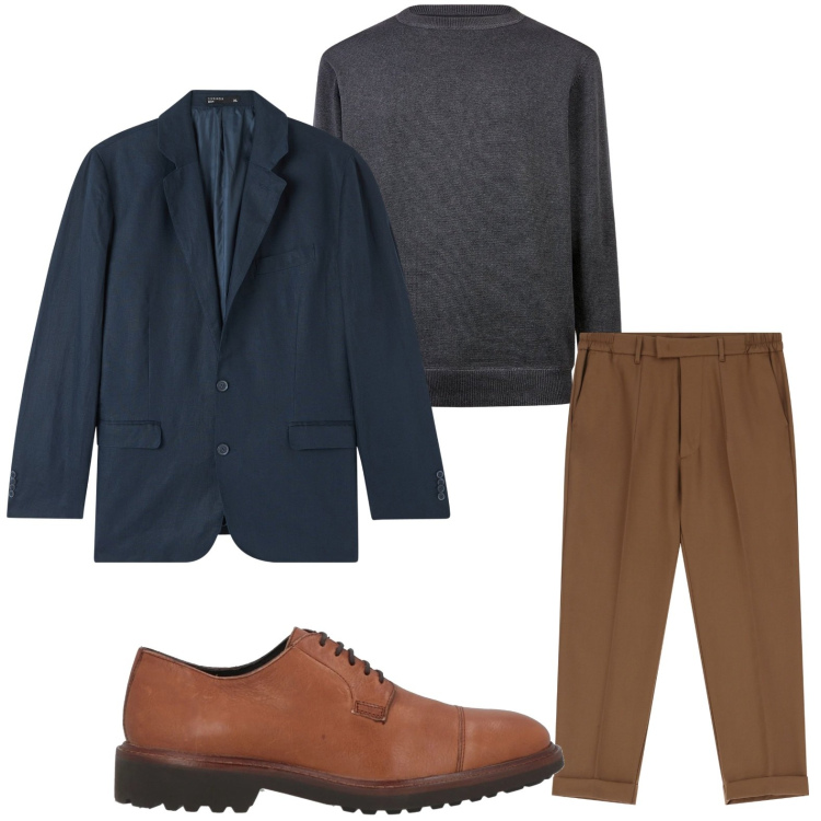 Outfit uomo - Casual chic. Stile Casual per Ufficio. Abbinamento con scarpe stringate, giacche, pantaloni, maglieria.