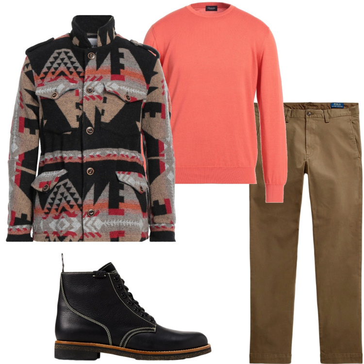 Outfit uomo - Trendy. Stile Trendy per Tutti i giorni. Abbinamento con cappotti, pullovers, stivali, pantaloni.