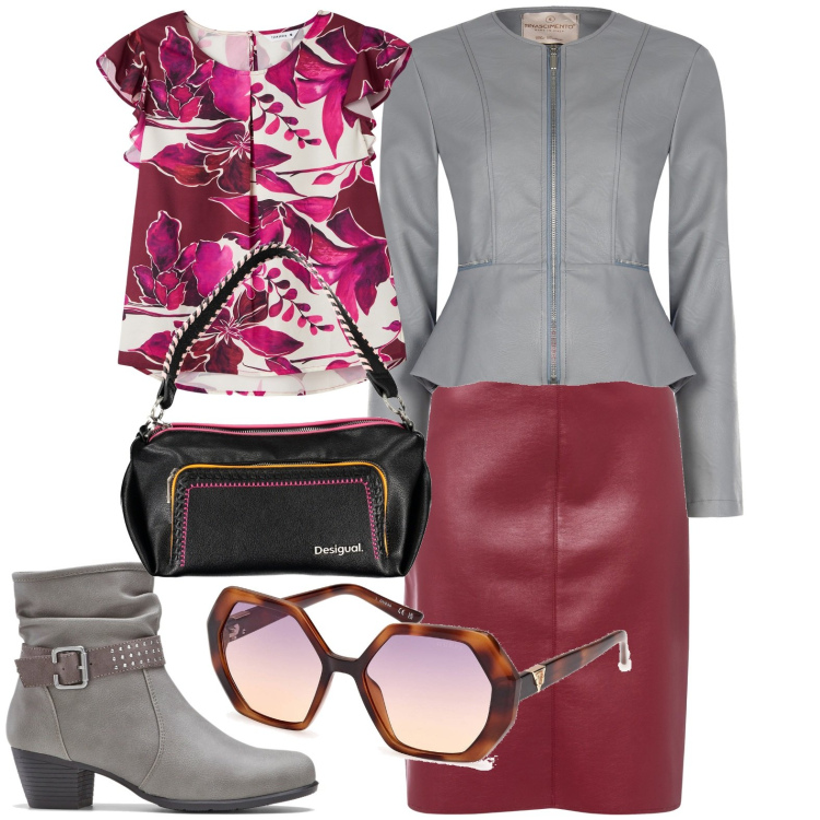 Outfit donna - Total look #2010145. Stile Casual chic per Tutti i giorni. Abbinamento con stivaletti, gonne longuette, bluse, blazer, occhiali da sole, borse a spalla.