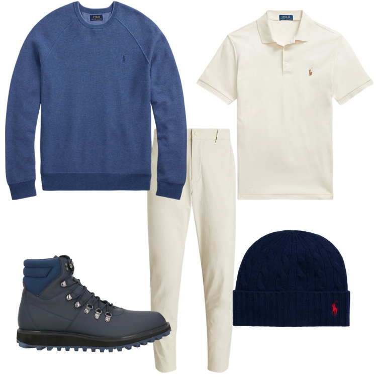 Outfit uomo - Sportivo. Stile Urban per Sport. Abbinamento con stivali e stivaletti, berretti, polo, pantaloni, maglieria.