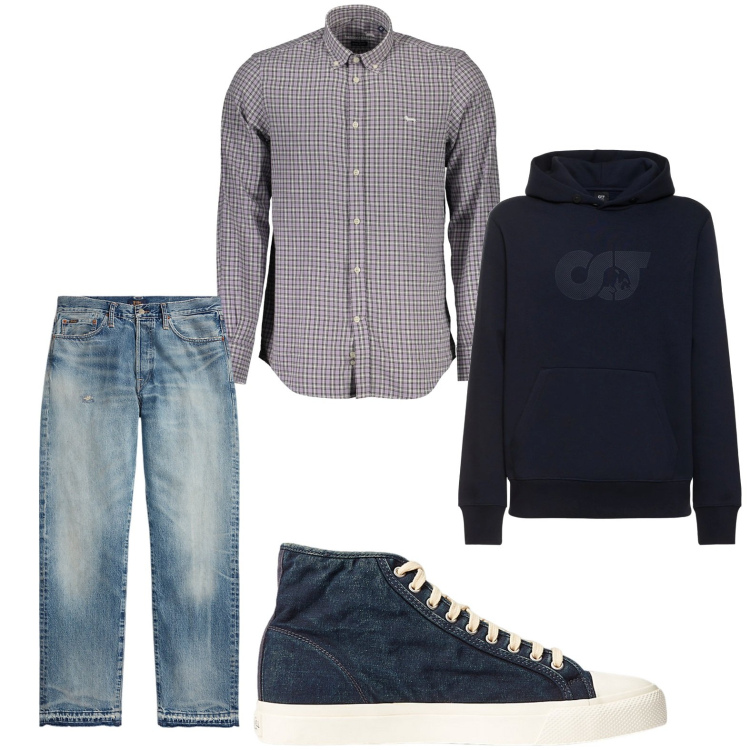 Outfit uomo - La felpa comoda. Stile Casual per Tutti i giorni. Abbinamento con sneakers, jeans dritti, camicie, felpe con cappuccio.