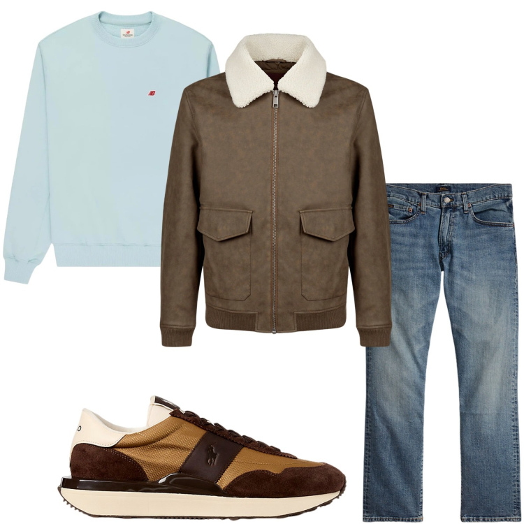 Outfit uomo - Il pull color cielo. Stile Casual per Tutti i giorni. Abbinamento con felpe, jeans dritti, sneakers, giacche.