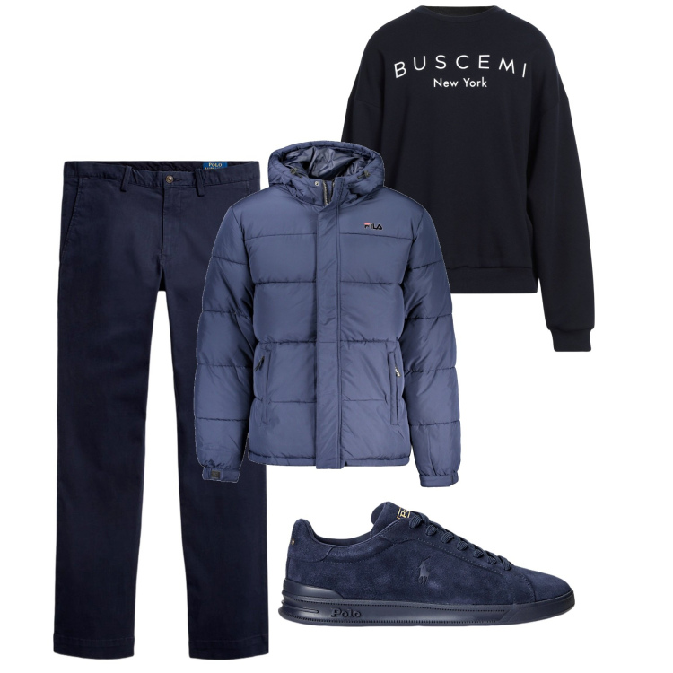 Outfit uomo - Tempo blu. Stile Casual per Tutti i giorni. Abbinamento con felpe, sneakers, pantaloni, giacche.