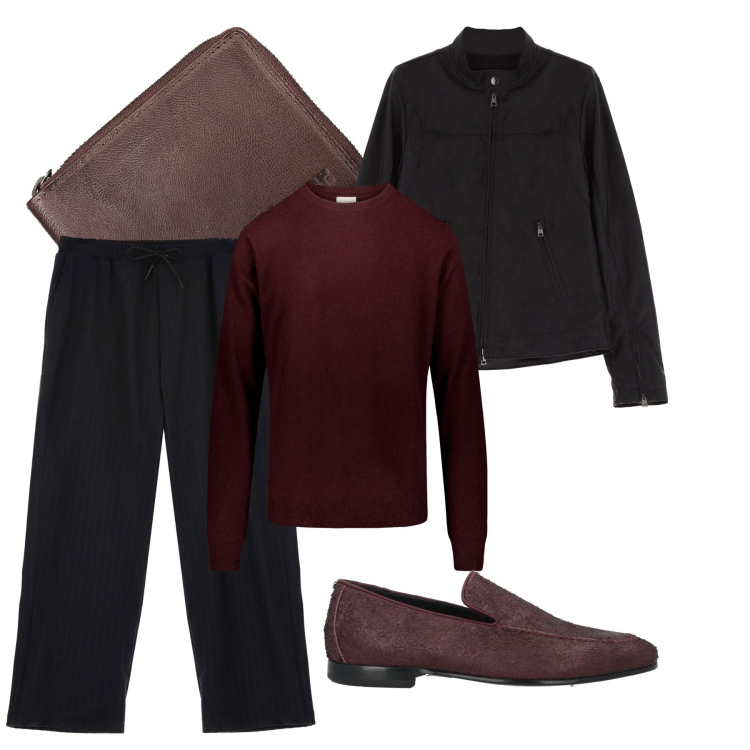 Outfit uomo - Aperitivo e cena. Stile Trendy per Serata speciale. Abbinamento con scarpe stringate, giacche, pantaloni, maglieria, portafogli.