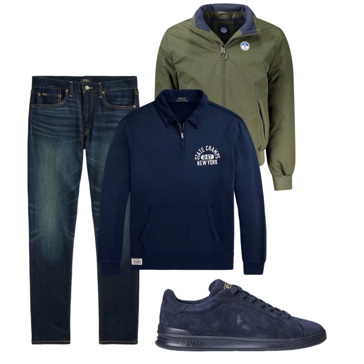 Outfit uomo - Doppia zip. Stile Casual per Tutti i giorni. Abbinamento con jeans, sneakers, felpe, giacche.