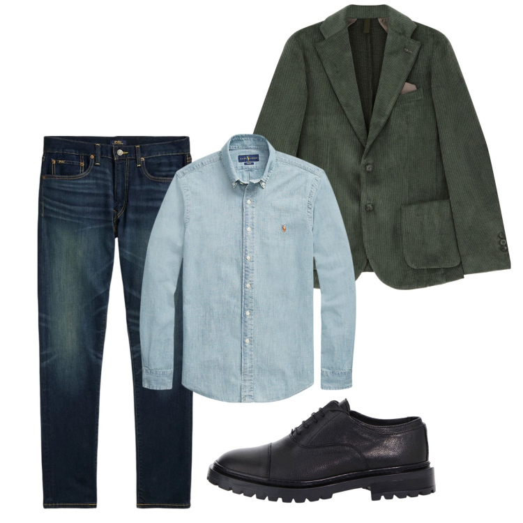 Outfit uomo - Con grazia. Stile Trendy per Tutti i giorni. Abbinamento con scarpe stringate, giacche, jeans, camicie.