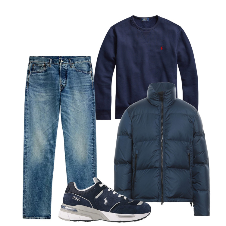 Outfit uomo - I jeans chiari. Stile Casual per Tutti i giorni. Abbinamento con piumini, felpe, jeans dritti, sneakers.