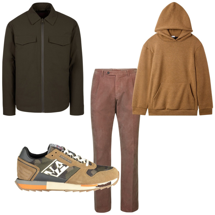 Outfit uomo - La felpa color caramel. Stile Trendy per Tutti i giorni. Abbinamento con felpe, piumini, pantaloni, sneakers.