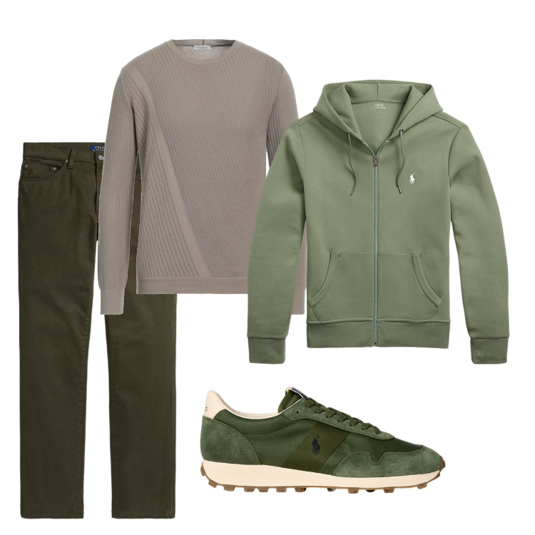 Outfit uomo - Green day. Stile Casual per Tutti i giorni. Abbinamento con pullovers, felpe, sneakers, pantaloni.
