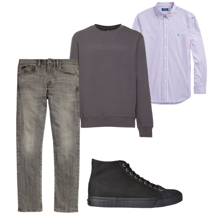 Outfit uomo - Lilla. Stile Casual per Tutti i giorni. Abbinamento con sneakers, jeans, camicie, felpe.