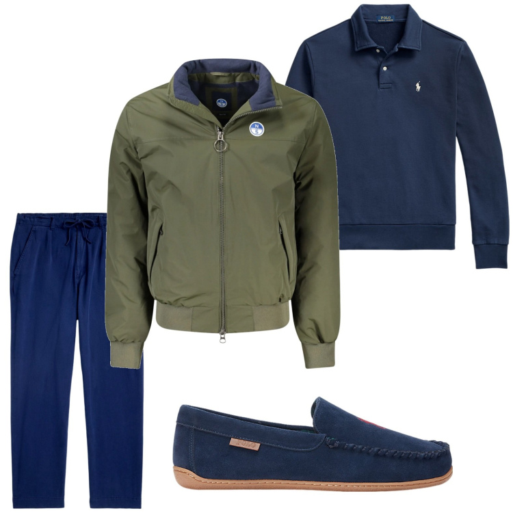 Outfit uomo - Dinamico. Stile Trendy per Ufficio. Abbinamento con felpe, pantofole, pantaloni, giacche.