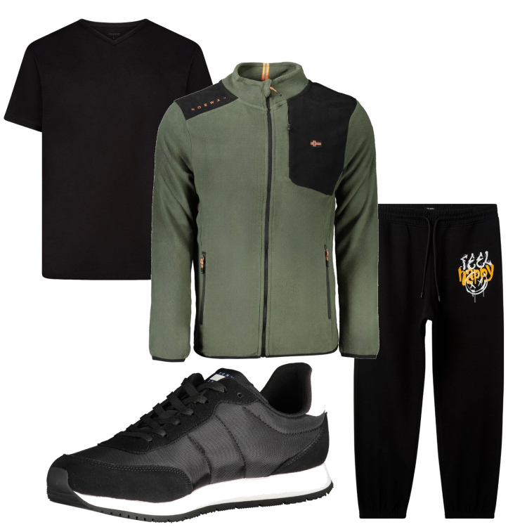 Outfit uomo - Sportivo con classe. Stile Trendy per Sport. Abbinamento con pantaloni, felpe, sneakers, t-shirt.