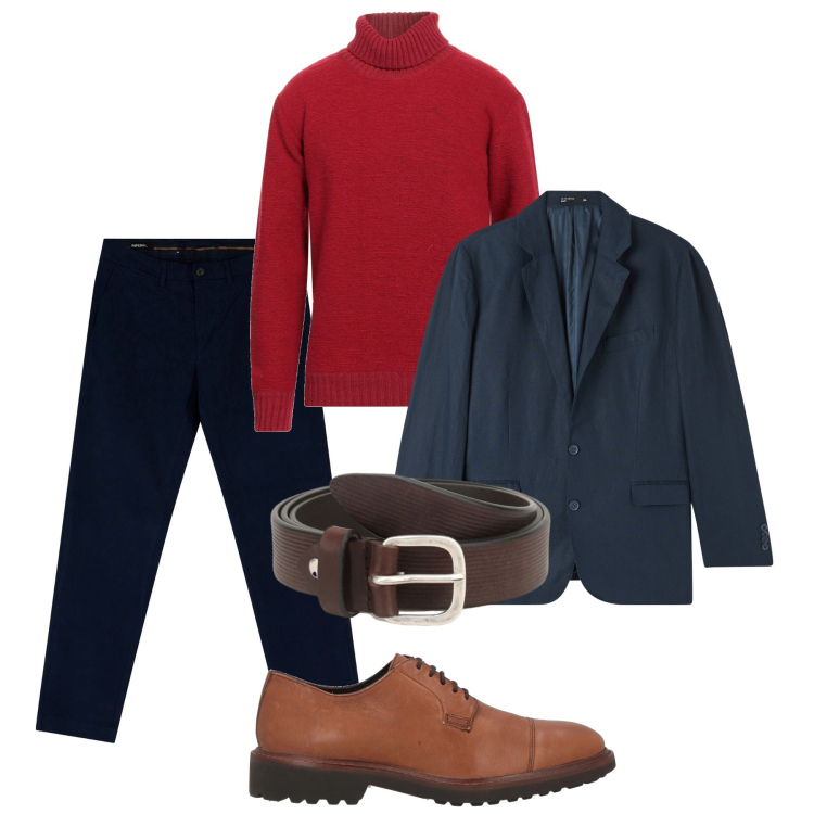 Outfit uomo - Stiloso. Stile Casual per Serata speciale. Abbinamento con scarpe stringate, maglieria, giacche, cinture, pantaloni chino.
