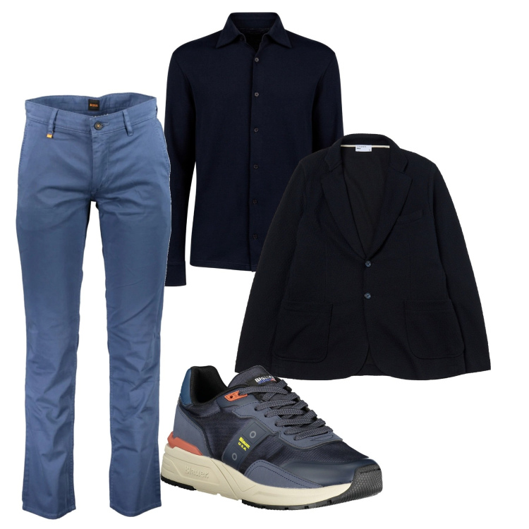 Outfit uomo - Blu. Stile Trendy per Tutti i giorni. Abbinamento con giacche, polo, sneakers, pantaloni.
