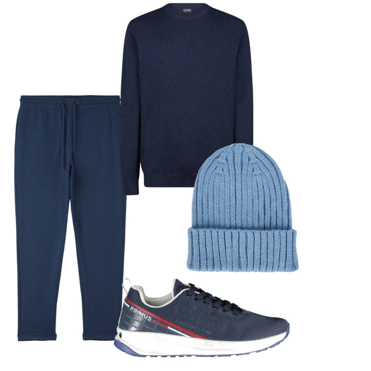 Outfit uomo - Pomeriggio. Stile Casual per Tutti i giorni. Abbinamento con pantaloni, maglieria, berretti, sneakers.
