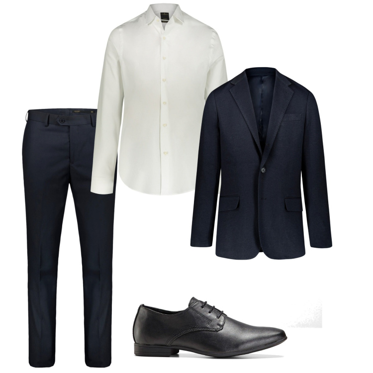 Outfit uomo - Poche parole. Stile Trendy per Serata speciale. Abbinamento con scarpe stringate, camicie, pantaloni, giacche.