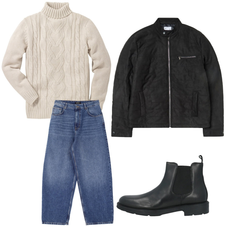 Outfit uomo - Il dolcevita con le trecce. Stile Urban per Ufficio. Abbinamento con maglieria, stivali e stivaletti, giacche, jeans.