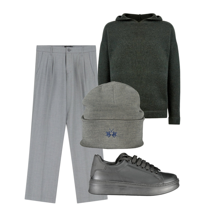 Outfit uomo - Pinces e cappuccio. Stile Trendy per Tutti i giorni. Abbinamento con pantaloni, maglieria, berretti, sneakers.