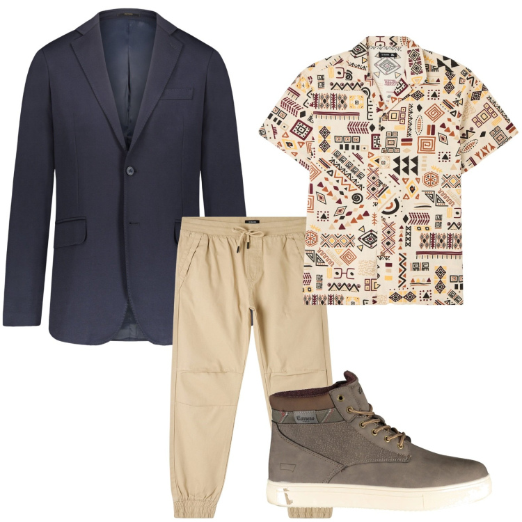 Outfit uomo - La camicia con stampa. Stile Trendy per Tutti i giorni. Abbinamento con pantaloni, camicie a manica corta, giacche, stivali.