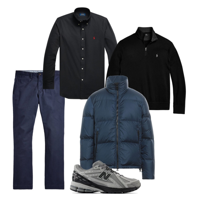 Outfit uomo - Novembre. Stile Casual per Tutti i giorni. Abbinamento con piumini, sneakers, pantaloni, camicie, pullovers.