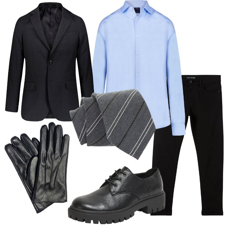 Outfit uomo - Accessori monocolor. Stile Business/Elegante per Ufficio. Abbinamento con pantaloni skinny, scarpe stringate, cravatte, camicie, giacche, guanti.