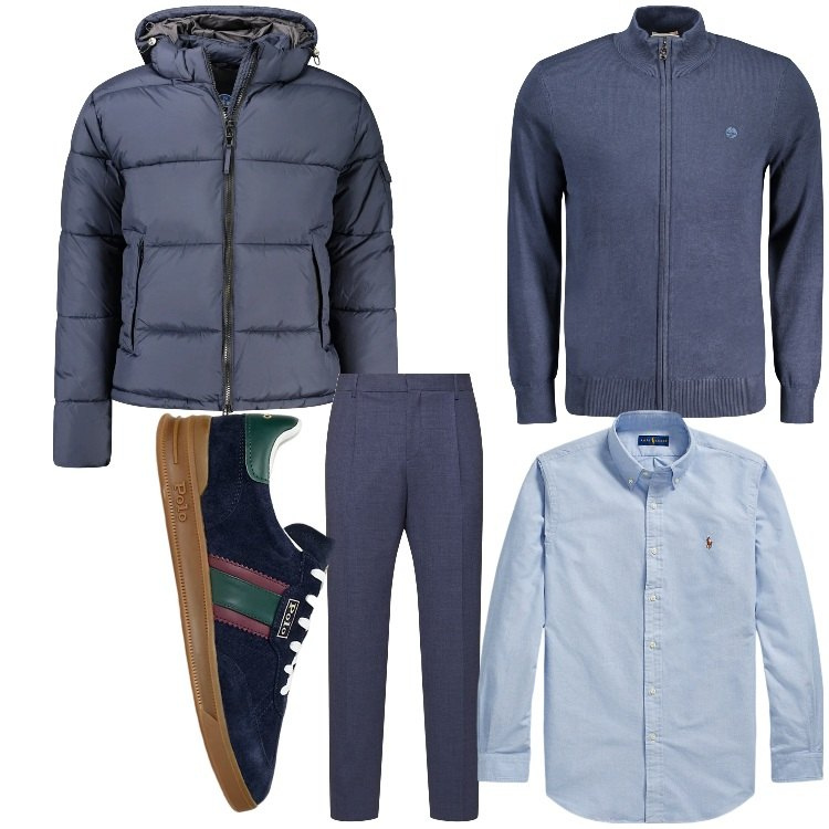 Outfit uomo - Pensando in blu. Stile Casual per Tutti i giorni. Abbinamento con camicie, sneakers, pantaloni, giacche, cardigans.