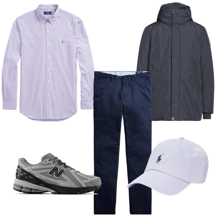 Outfit uomo - Sneakers e cappello. Stile Urban per Tutti i giorni. Abbinamento con parka, sneakers, pantaloni, camicie, cappelli.