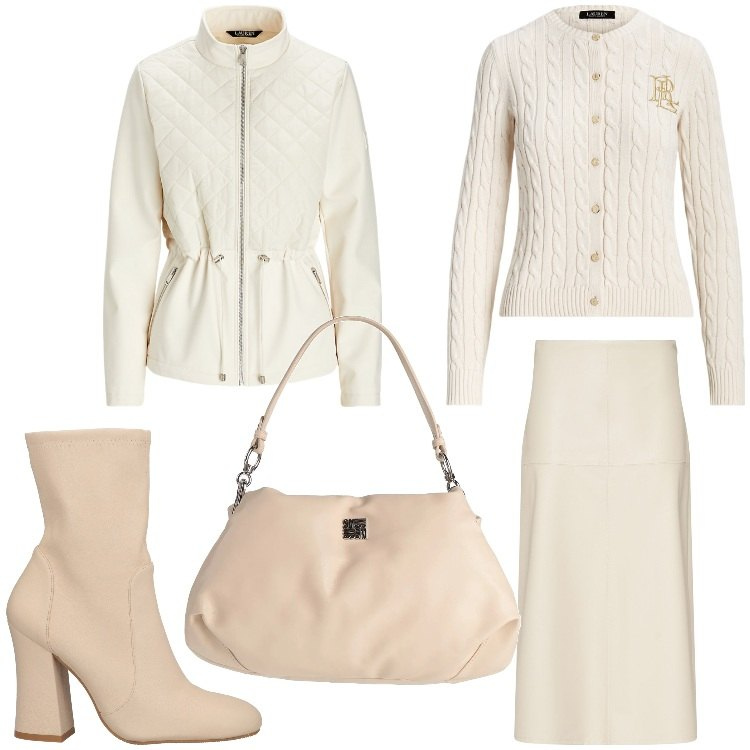Outfit donna - Bianco. Stile Chic per Ufficio. Abbinamento con stivaletti, borse a mano, cardigans, giacche, gonne longuette.