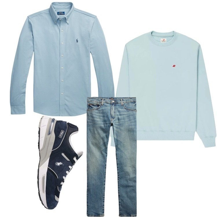 Outfit uomo - Verde acqua. Stile Casual per Tutti i giorni. Abbinamento con felpe, jeans, camicie, sneakers.