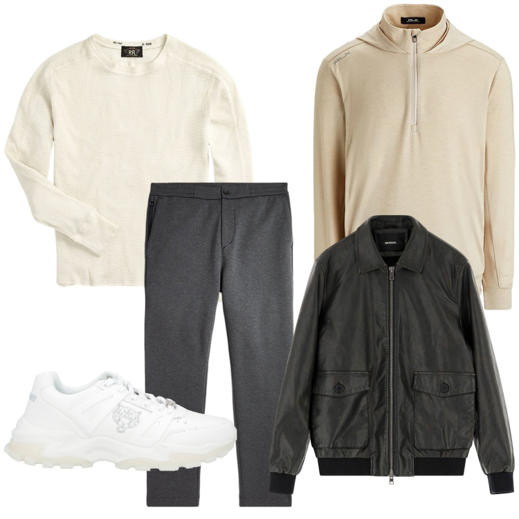 Outfit uomo - Look easy. Stile Trendy per Tutti i giorni. Abbinamento con sneakers, giacche, maglieria, pantaloni, pullovers.
