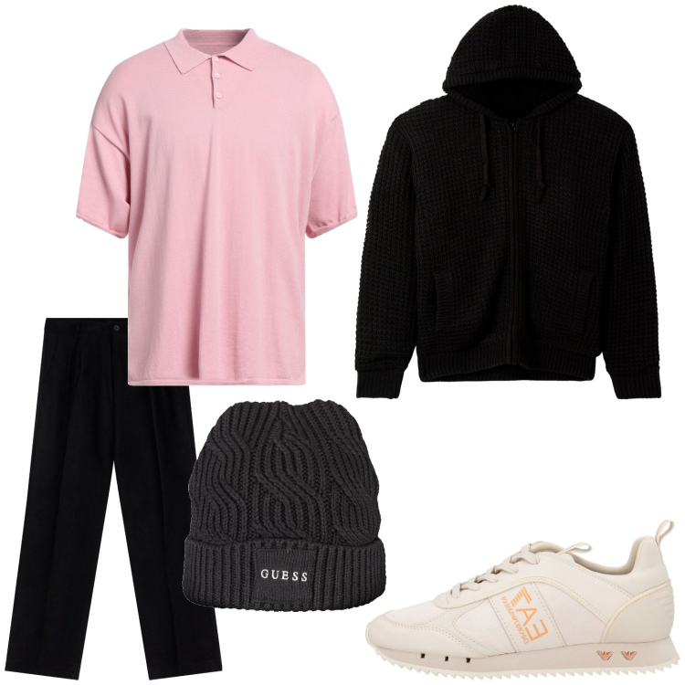 Outfit uomo - Look confortevole. Stile Trendy per Tutti i giorni. Abbinamento con pullovers, sneakers, cardigans, pantaloni, berretti.