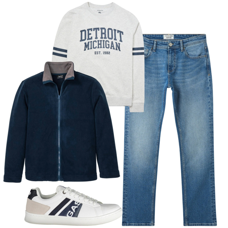 Outfit uomo - Total look #2010475. Stile Casual per Tutti i giorni. Abbinamento con giacche, jeans, felpe, sneakers.
