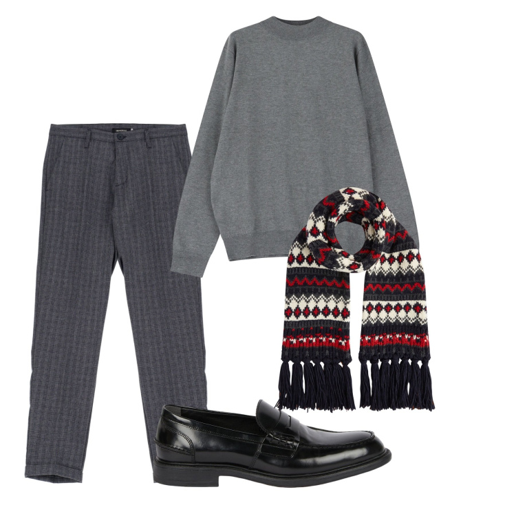 Outfit uomo - Over pull. Stile Casual per Tutti i giorni. Abbinamento con pantaloni, maglieria, sciarpe, scarpe stringate.