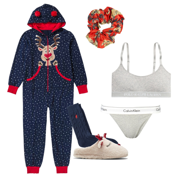 Outfit donna - Pigiamone per dicembre!. Stile Basic per Tutti i giorni. Abbinamento con pantofole, tute, canottiere, calzini, accessori per capelli, perizomi.