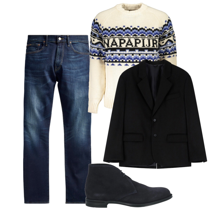 Outfit uomo - Il pullover caldo caldo. Stile Casual per Tutti i giorni. Abbinamento con stivali e stivaletti, giacche, jeans, maglieria.