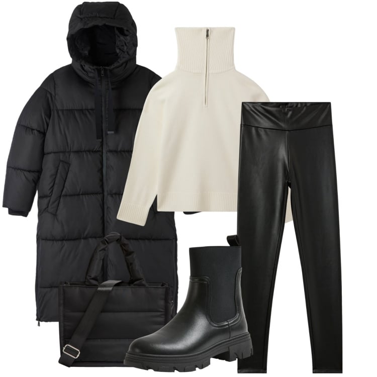 Outfit donna - Terranova black Friday. Stile Sporty chic per Tutti i giorni. Abbinamento con shopping bag, treggings, piumini, maglieria, stivaletti chelsea.