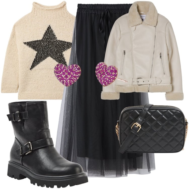 Outfit donna - Terranova black friday. Stile Casual per Tutti i giorni. Abbinamento con stivaletti, borse a tracolla, gonne lunghe, maglieria, blazer, orecchini.