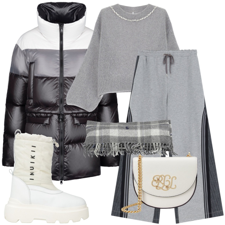 Outfit donna - Total look #2010525. Stile Casual per Tutti i giorni. Abbinamento con stivaletti, pantaloni, maglieria, piumini, borse a tracolla, sciarpe.