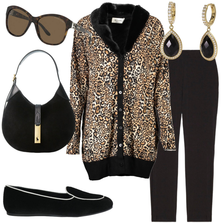 Outfit donna - Total look #2010526. Stile Casual chic per Tutti i giorni. Abbinamento con mocassini, orecchini, jeggings, occhiali da sole, borse a spalla, cardigans.