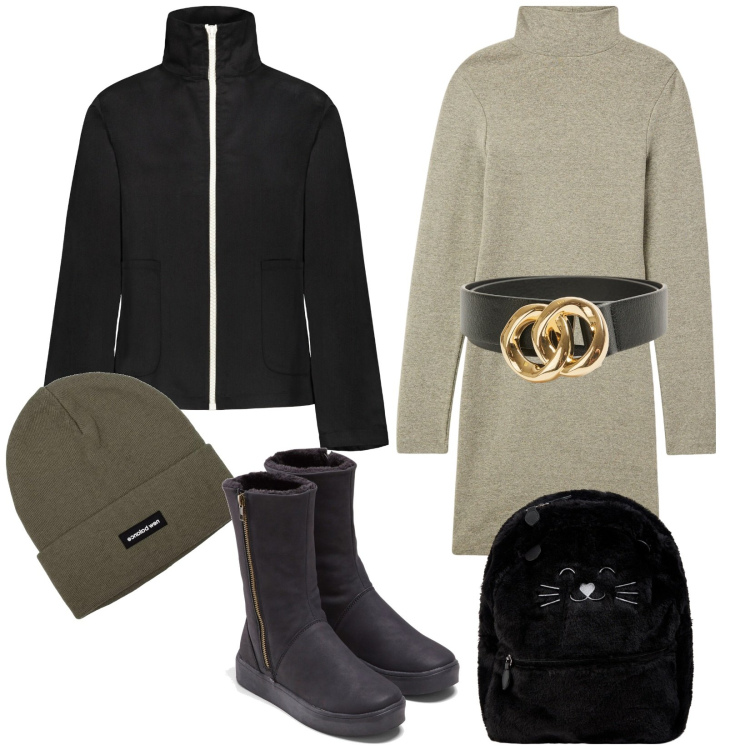 Outfit donna - Il vestito caldo. Stile Trendy per Tutti i giorni. Abbinamento con stivali, vestiti corti, cinture, zaini, berretti, blazer.